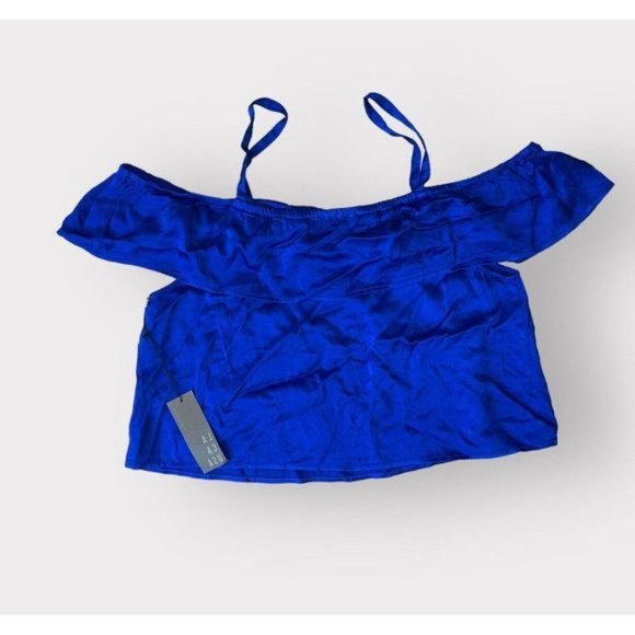 La Causa Neptune Cry Baby Tank Top Satin Royal Blue Ruffle Women's Large NWT - Picture 4 of 9